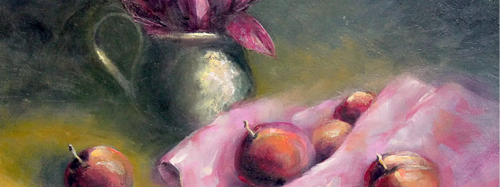 “Blood Plums”. This still-life painting is an oil painting on a stretched canvas, 50cm (W) x 40cm (H) x 2cm (D). The still-l…