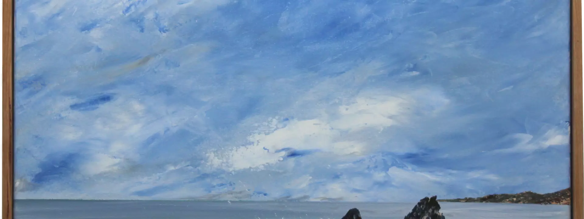 Medium sized abstract painting of waves crashing onto a beach