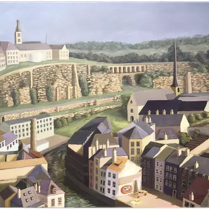 "Luxembourg" is an oil depiction of the historical and contemporary contexts juxtaposed in a single image. It is a narrative…