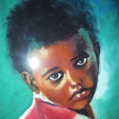 Red Cross refugee by Julie Harding, Pastel, Figurative
