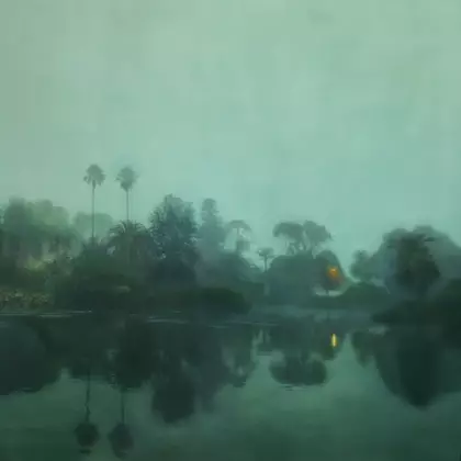 Atmospheric Paintin of park and lake