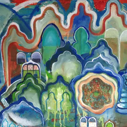 Cobalt, colorful abstract Moroccan inspired painting
