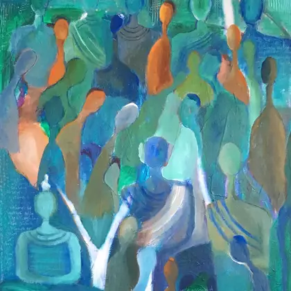 People assembled, culture, mindfulness, Buddha, blue, orange