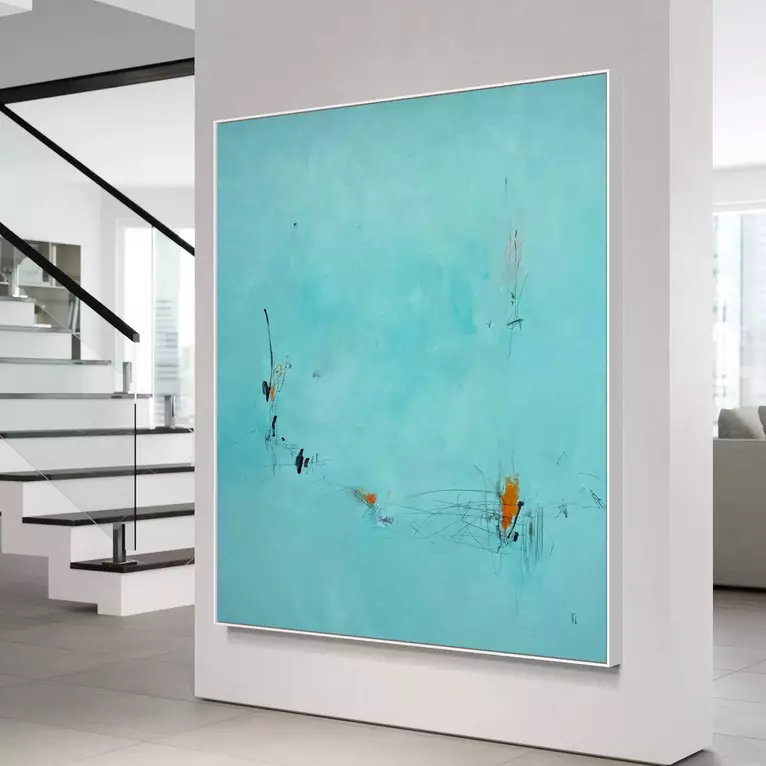 The expansive turquoise reflects the calm clarity of a new beginning, while the erratic pencil and ink marks cap… — edge view