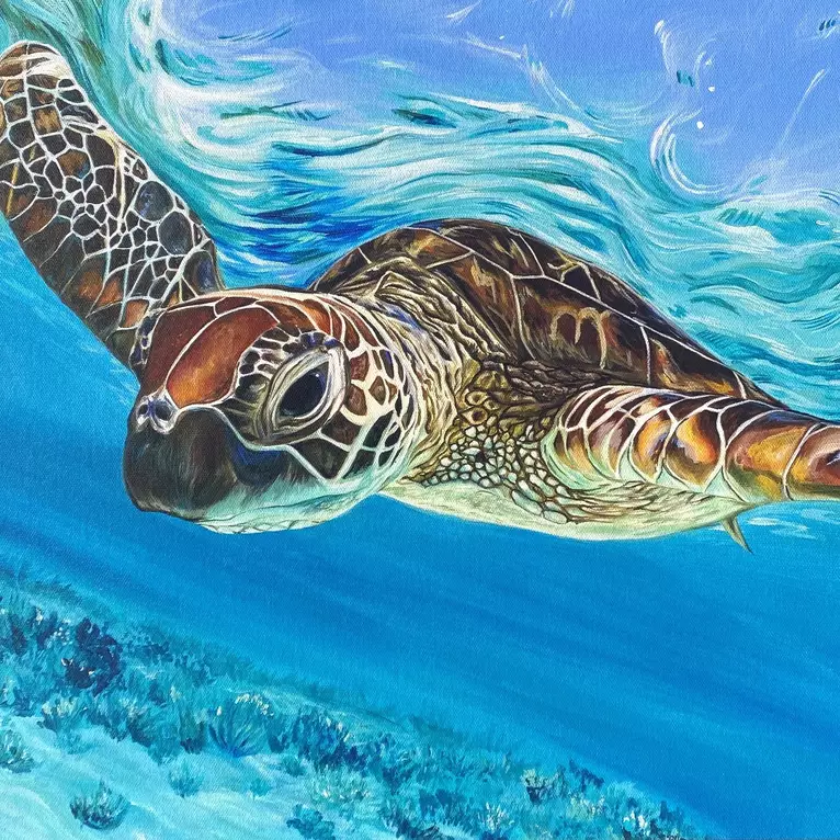 Turtle swimming through the Great Barrier Reef. Made in Brisbane upon receiving order.
