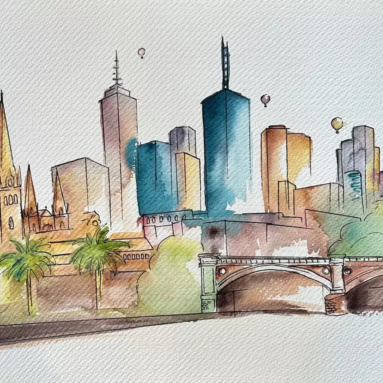 Melbourne City on the yarra river on a sunny spring day.