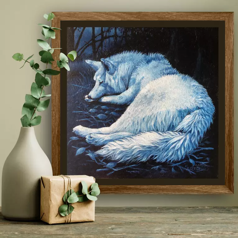 White wolf animal sleeping in forest