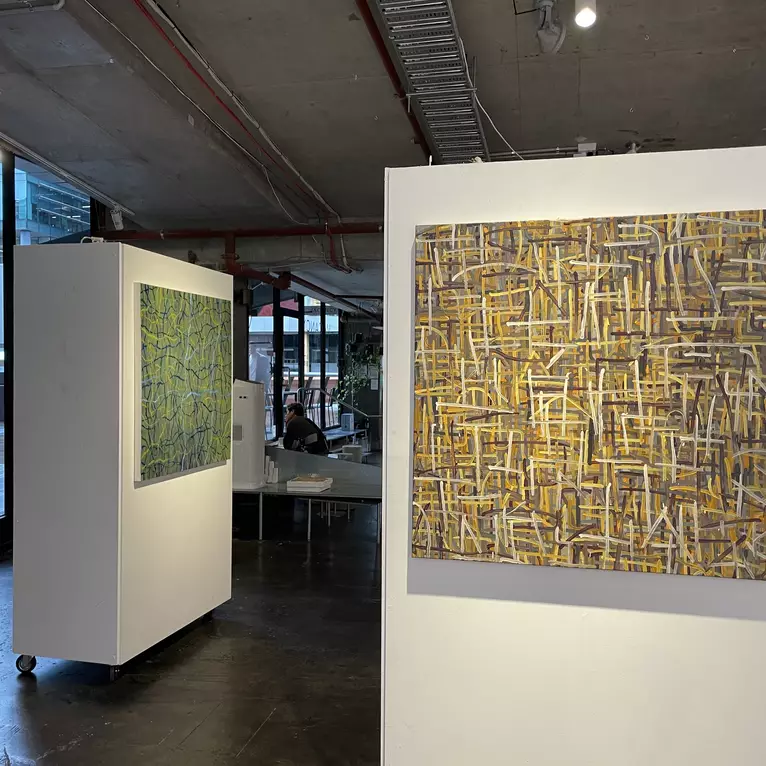 abstract painting composed of layered earthy lines