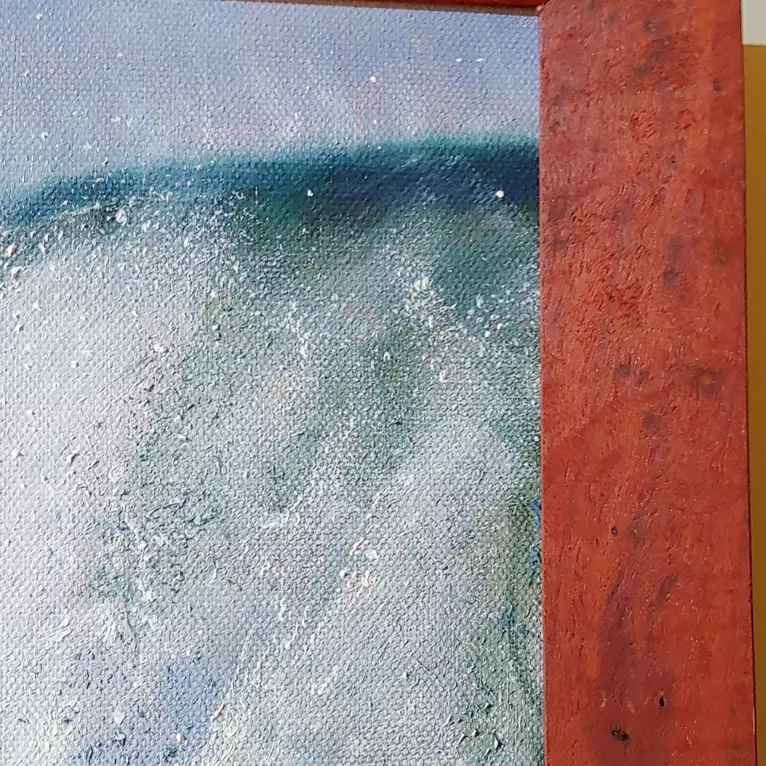 Storm waves crashing into rocks — artist's signature
