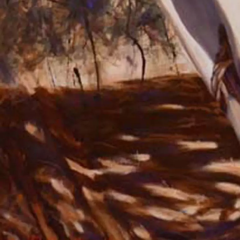 A walk along the river bank with the Red River Gum with shade — artist's signature
