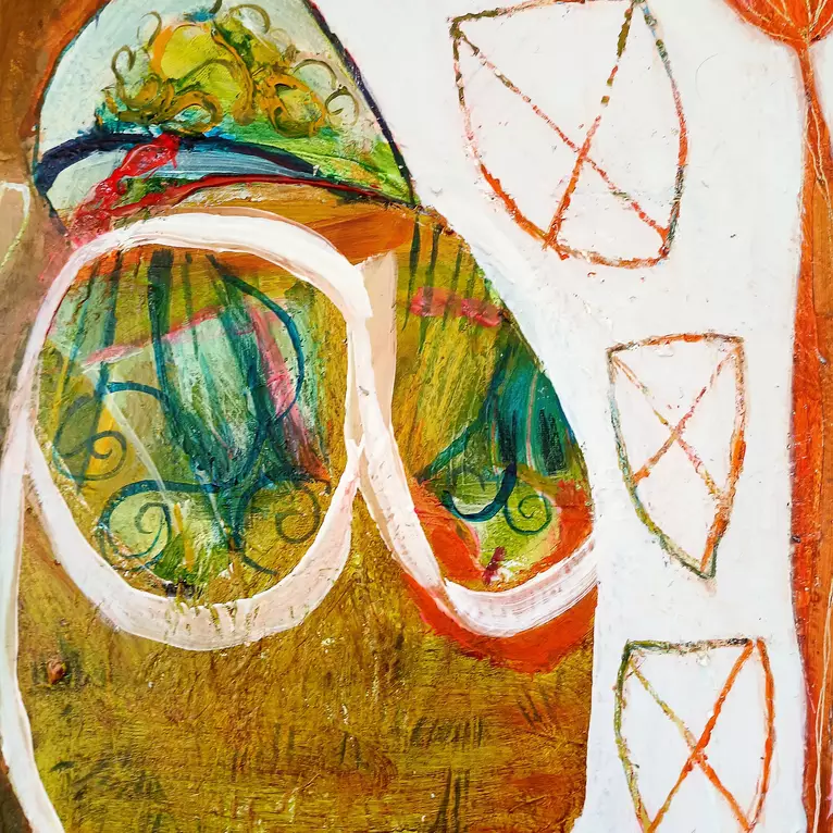 Vibrant, colourful abstract with random organic shapes. — detail