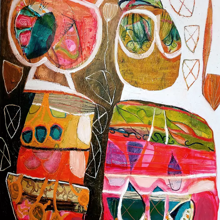 Vibrant, colourful abstract with random organic shapes.