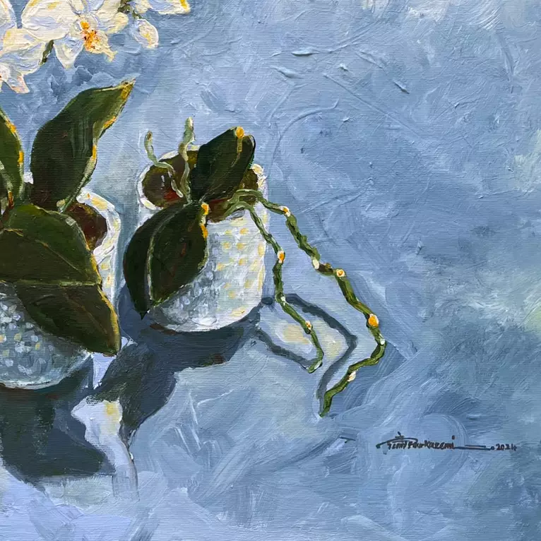 An expressionist abstract of white Orchids. — artist's signature
