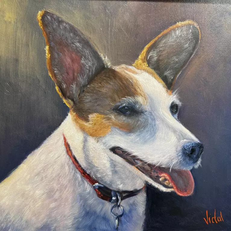 An oil painting of our dog Bella