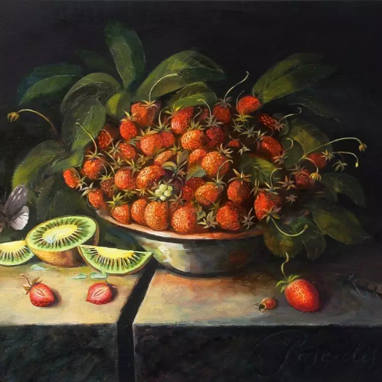 Strawberries, Impressionism-Still-Life (Butterfly). by George Pascalis