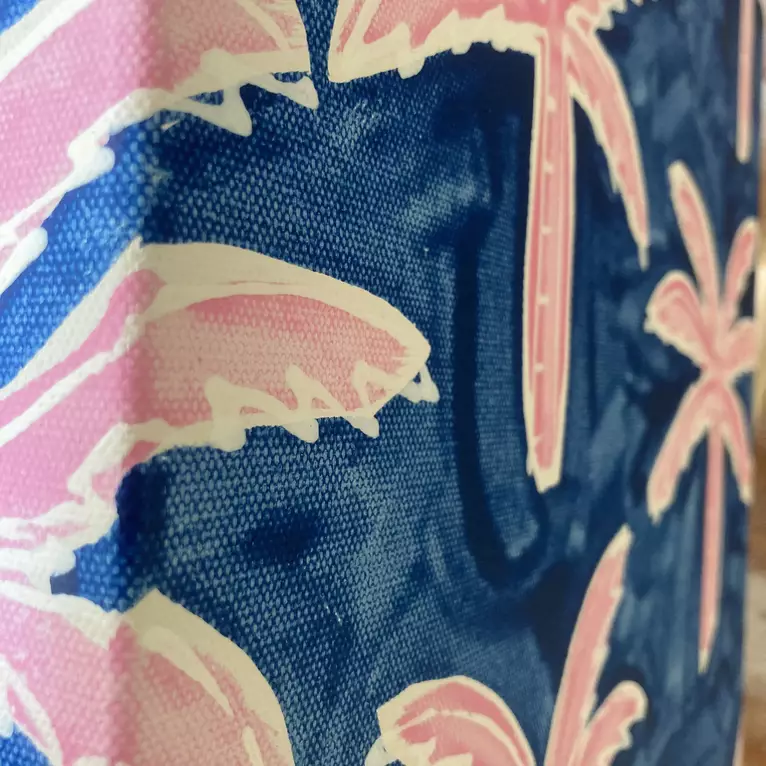 Many pink palm trees on a dark blue background