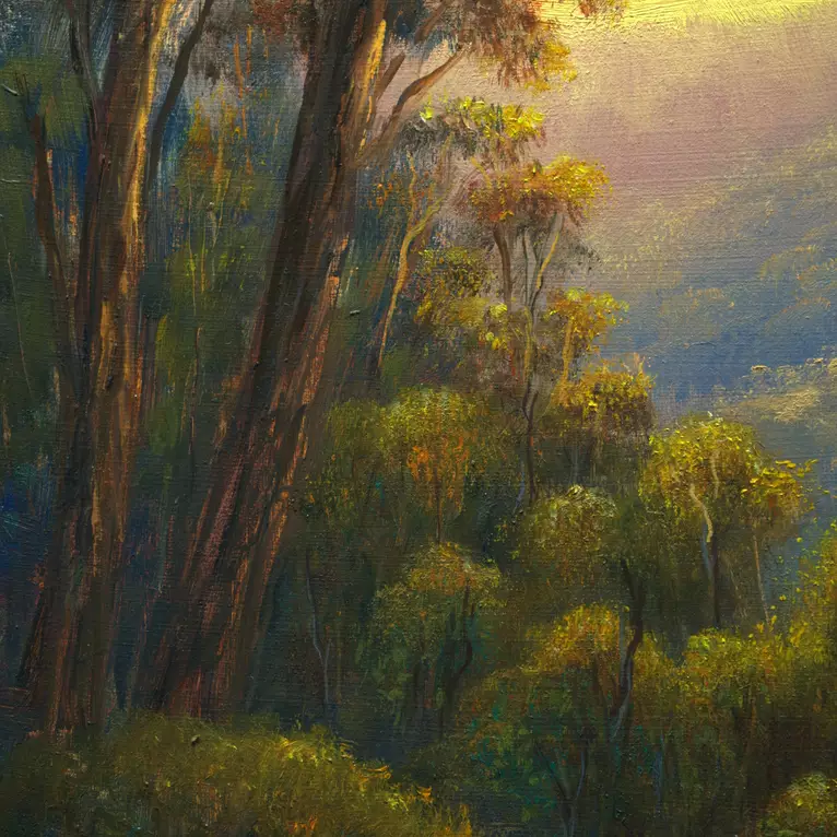 Original oil painting of Urban nocturne with light by Christopher Vidal — detail