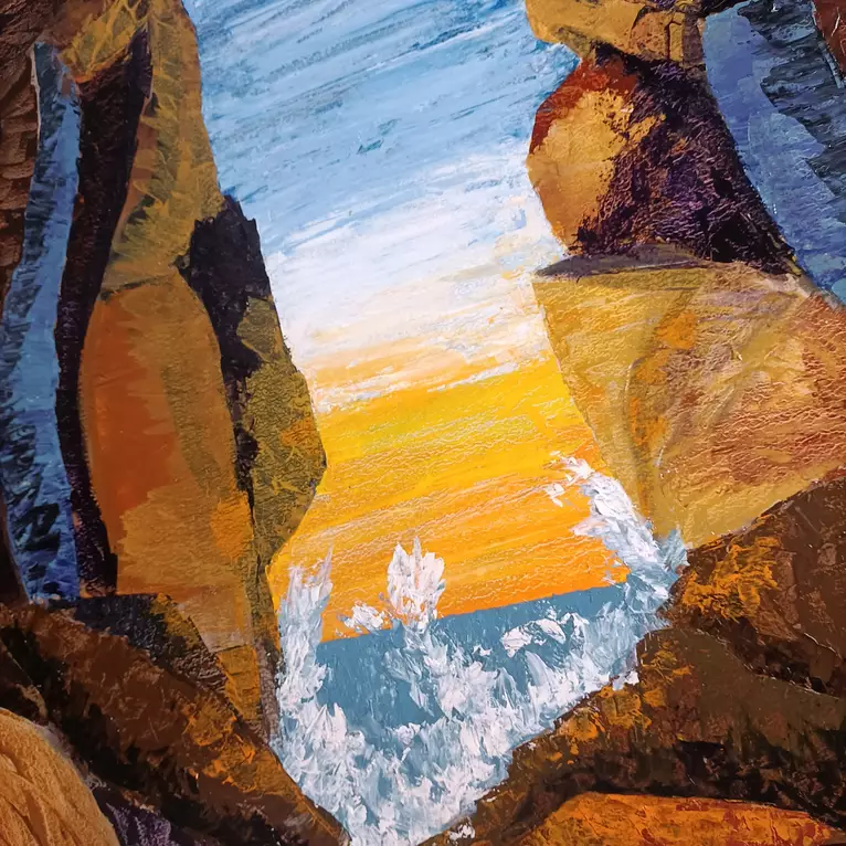 A gap between two cliff faces with a channel in between. — detail