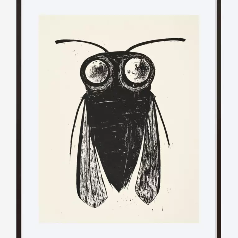 Fly Lino Print Black Lino Cut Insect portrait surreal creature ink ...