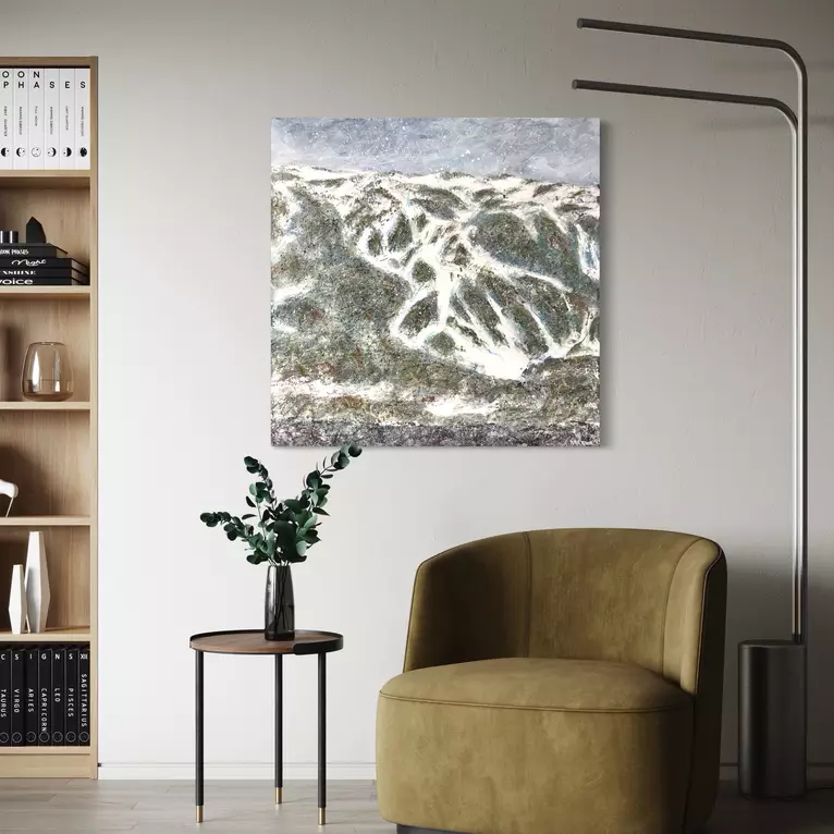 'Thredbo inspiration’ Acrylic and artist crayon on canvas (91x91cm) Ready to hang Comes with certificate of authenticity