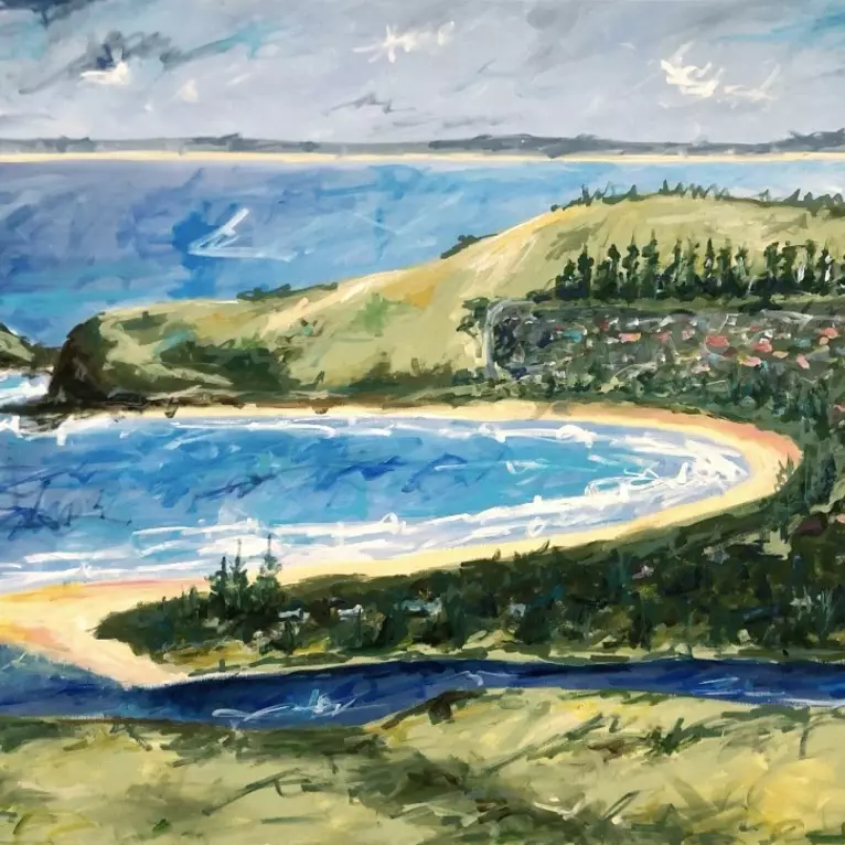 'Gerringong NSW’ Acrylic and artist crayon on canvas 121x91cm Ready to hang Comes with certificate of authenticity