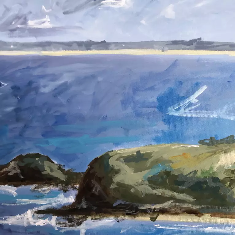 'Gerringong NSW’ Acrylic and artist crayon on canvas 121x91cm Ready to hang Comes with certificate of a… — artist's signature