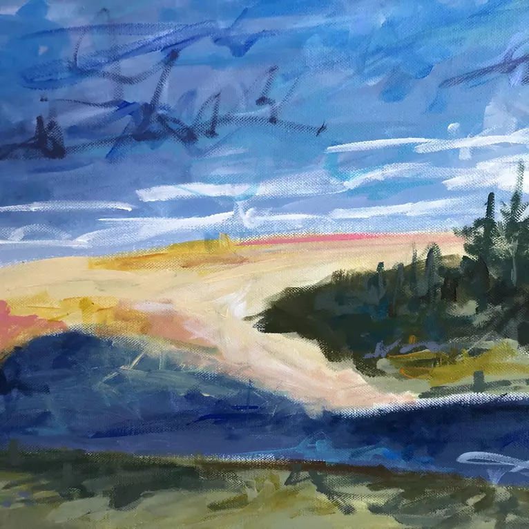 'Gerringong NSW’ Acrylic and artist crayon on canvas 121x91cm Ready to hang Comes with certificate of authen… — shown hanging