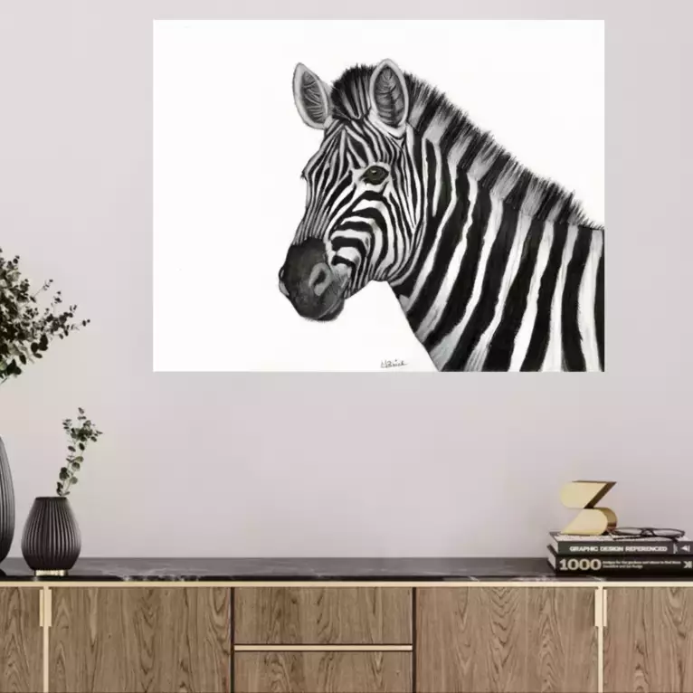 Zebra alert by Moira Briel — shown in a room setting