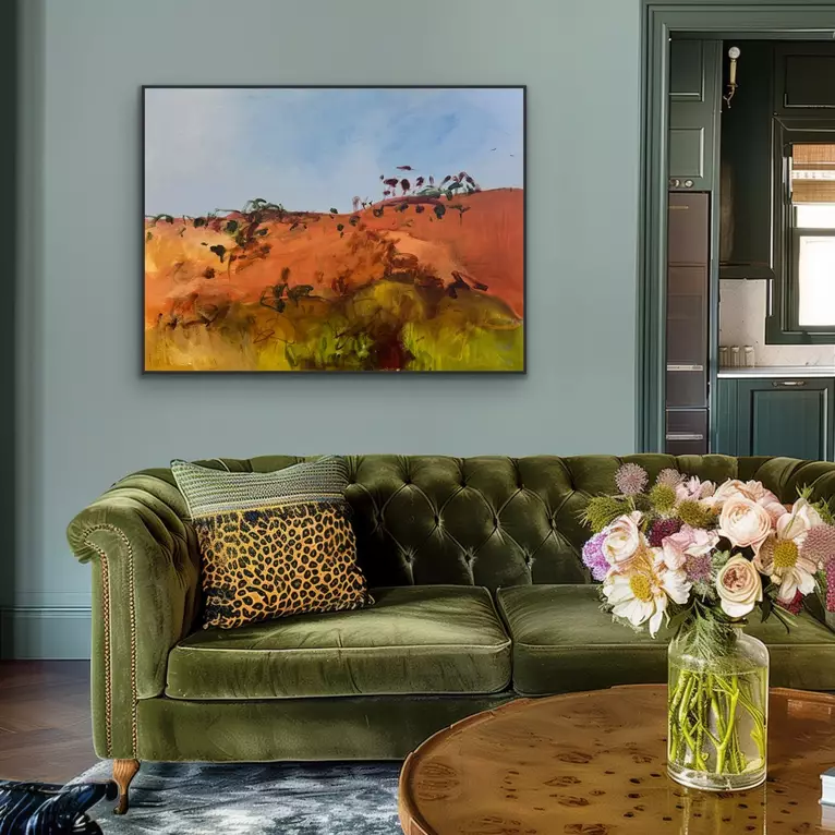 In this latest abstract landscape, I’ve played with the beautiful contrast between the warm, earthy red… — artist's signature