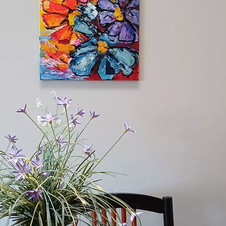 Bright colours of this small painting would brighten up your home this Spring.