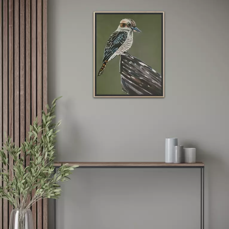 Kookaburra looking on by Moira Briel — shown hanging