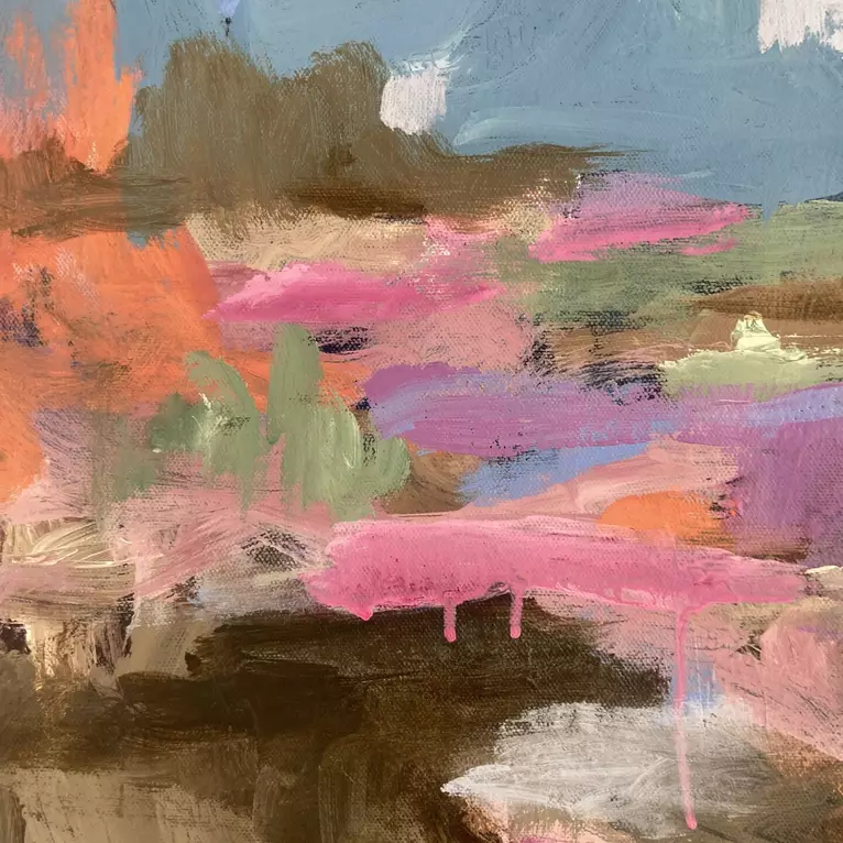 an abstracted landscape scene with vivid pops of colour — edge view