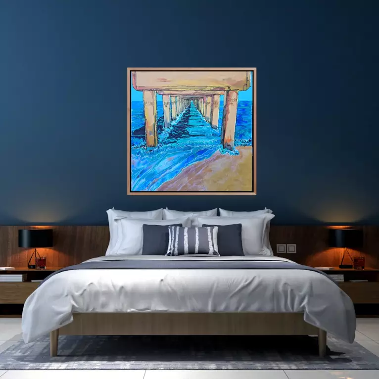Part of a series of 13 paintings inspired by the iconic piers of Victoria’s Mornington Peninsula. This vibrant w… — edge view