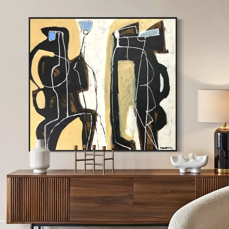 Abstract of figure shapes in line drawing midcentury style.