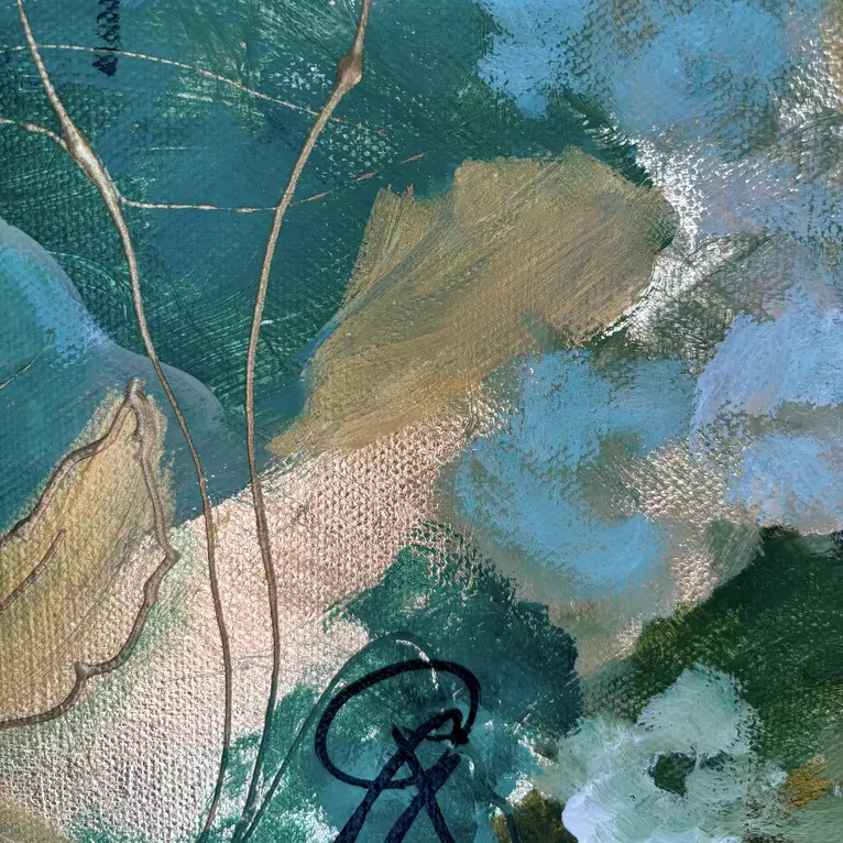 White Egrets on Gold Leaf — artist's signature