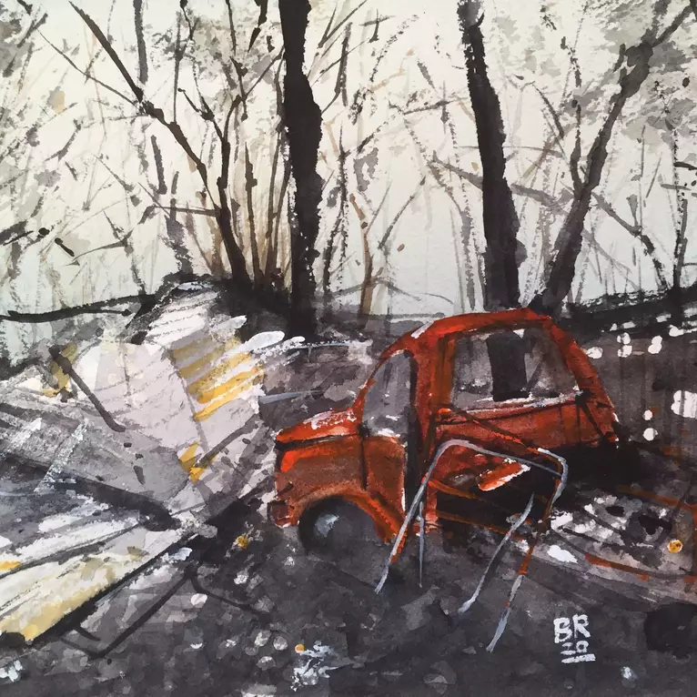 A house and car destroyed in a bushfire.
