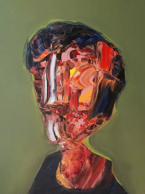 Faceless abstract impasto portrait painting. Spontaneous Green by ...