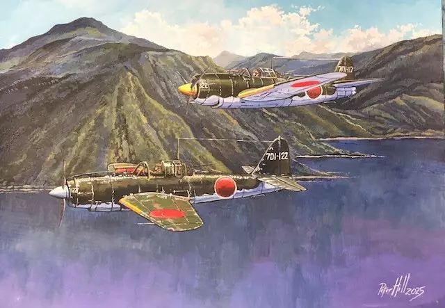 Pair of Yokosuka D4Y3 Type 33 Suisei Judy dive bombers 1944 by Peter Hill