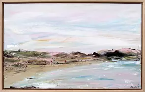 Pretty dusk falling over pastel coastline and ocean
