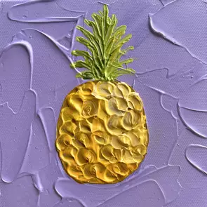 Pineapple on violet purple pastel background still life kitchen painting