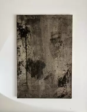 Original painting by Sydney artist Serena Elle. Textural abstract canvas in earthy dark tones.