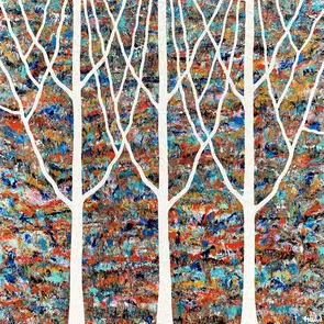 Textured white trees on an abstract outback coastal Australian background