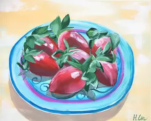 Sweet, Sweet love –Strawberries Study By HSIN LIN 14/10/2020 Artwork size -40.6 x 50.8 X 1.5 cm Artist Acrylic and Metallic …