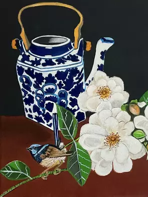 Teapot delight still life by Moira Briel, Canvas Print