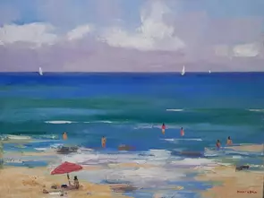 Morning Swim. Mooloolabah. Qld by Barry Back, Canvas Print