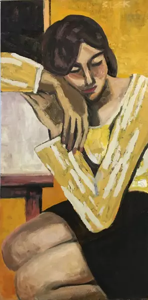 RESTING WOMAN IN YELLOW by Stephen Leek, Oil