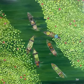 Floating Market by Pinki Das, Oil, Abstract