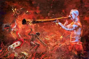 'Fire Dance Corroboree' by Kayla Gill, Reproduction Print