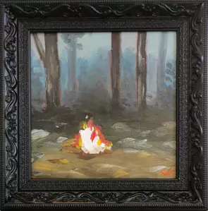 Bright Campfire in a dark forest scene