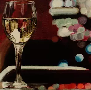 London Shopping in my wine glass by Ruby Jackson, Acrylic, Abstract
